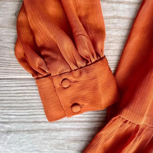 1. STATE Women's Orange Split Neck Long Sleeve Tiered Mini A-Line Dress‎ Medium - Picture 5 of 9